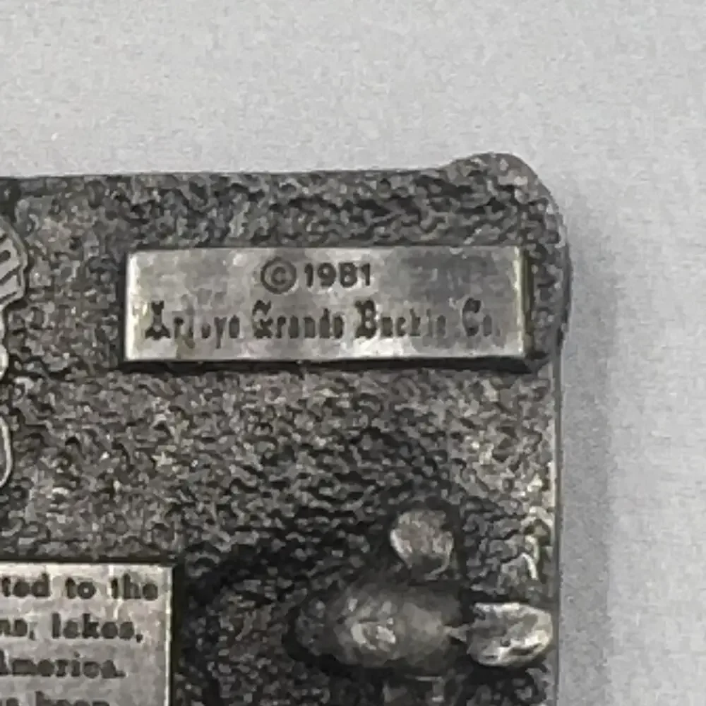 Vintage Arroyo Grande Belt Buckle Mens Silver American Fishermen 1981 802/5000